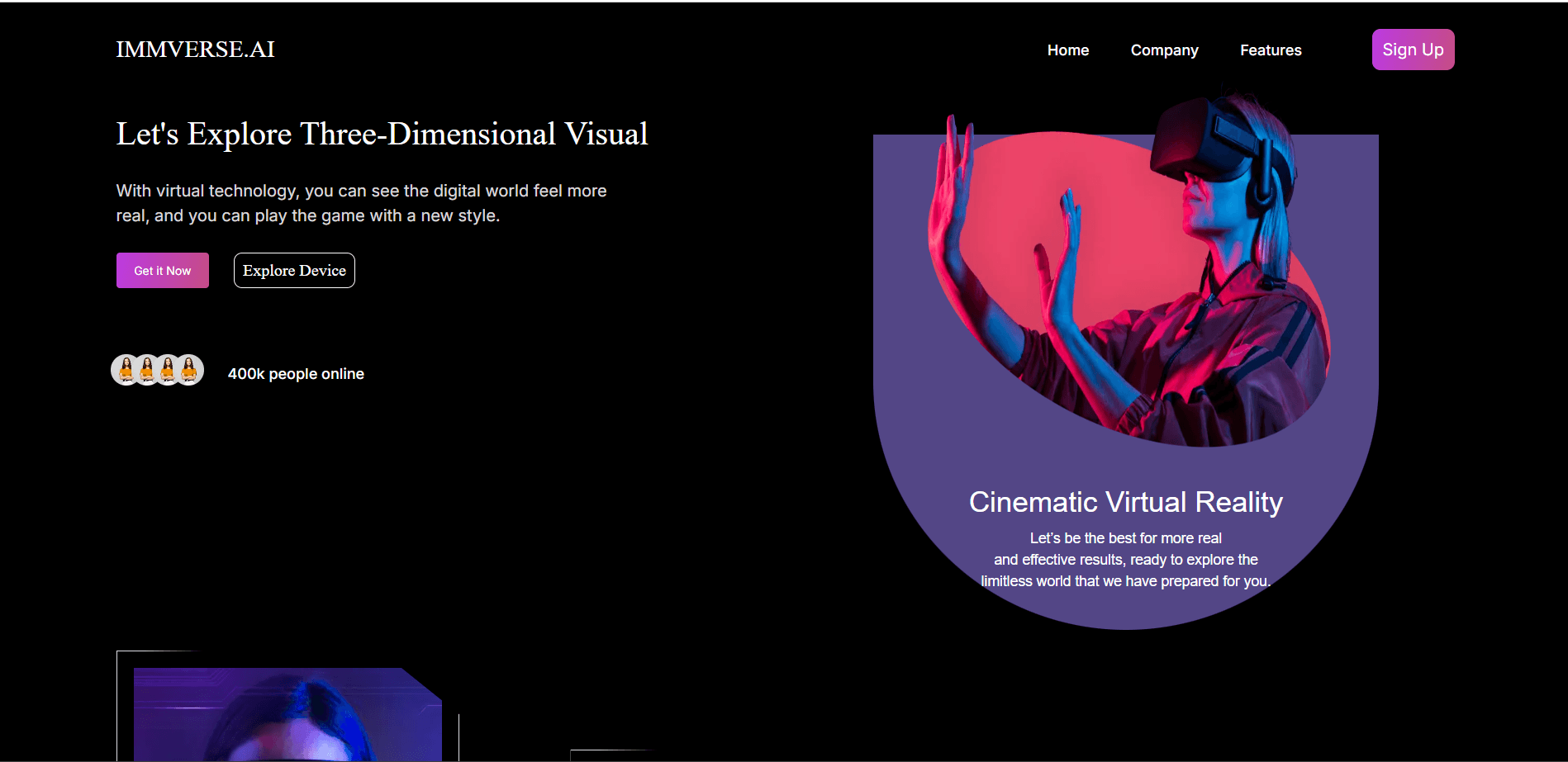 Immverse.AI Landing Page